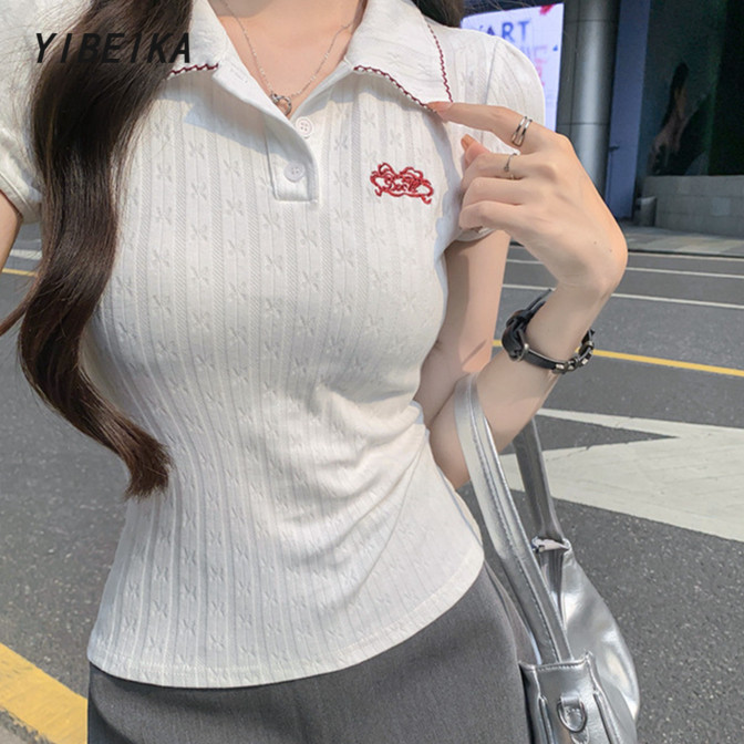 💙เสื้อเบลาส์ แขนสั้น ใส่ซิปสองหัว สไตล์เกาหลี แฟชั่นฤดูร้อน