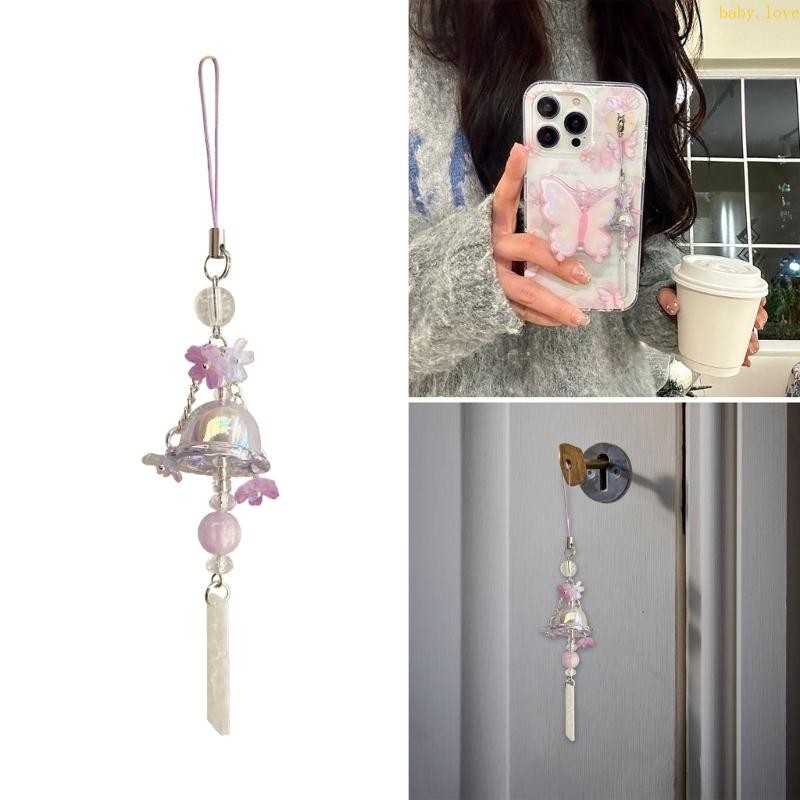 BLove* แฟชั่นที่ละเอียดอ่อนแมงกะพรุน Wind Chime จี้แก้ว Lilies ดอกไม้ออกแบบสําหรับอุปกรณ์เสริมมือถือทุกวัน U