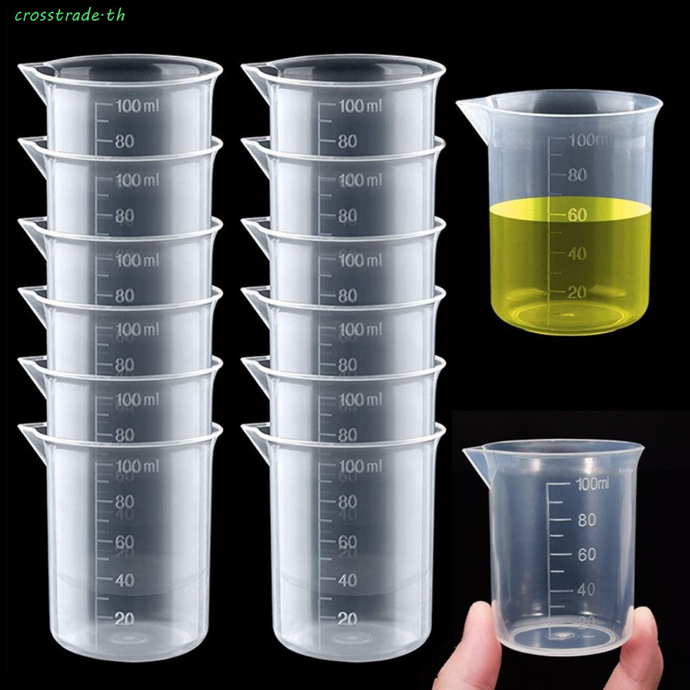 CROSSTRADE Beaker Stackable นํากลับมาใช้ใหม่สําหรับห้องครัวห้องปฏิบัติการแบบพกพา Test น้ําหนักเบาโปร่งใสถ้วยตวง