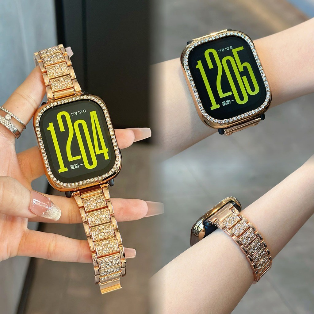 สแตนเลสสตีล Bling Diamond Strap + กรอบเพชรสําหรับ Redmi Watch 5 Active/Lite สร้อยข้อมือ WacthBand