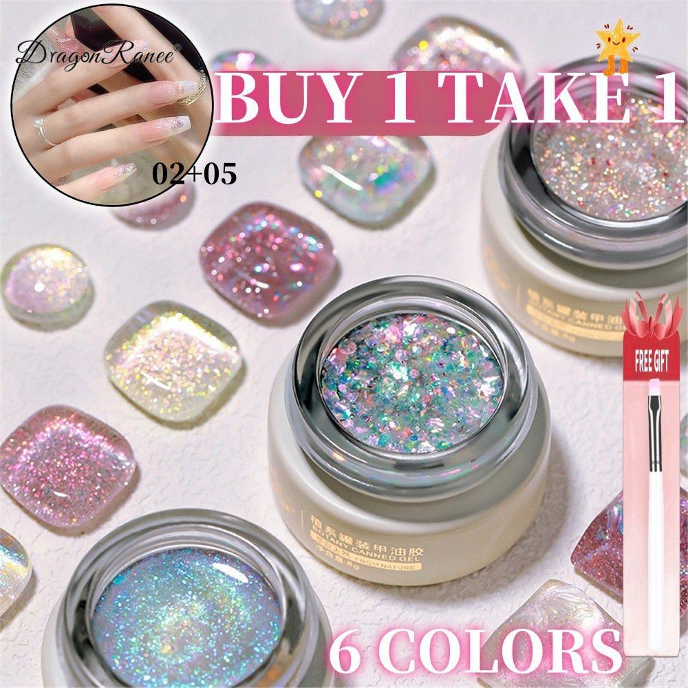 【ซื้อ 1 แถม 1 ฟรี】Annies Flash Nail Glue Polish New Aurora Opal Cloud Brocade Sequins Diamond Gel Na