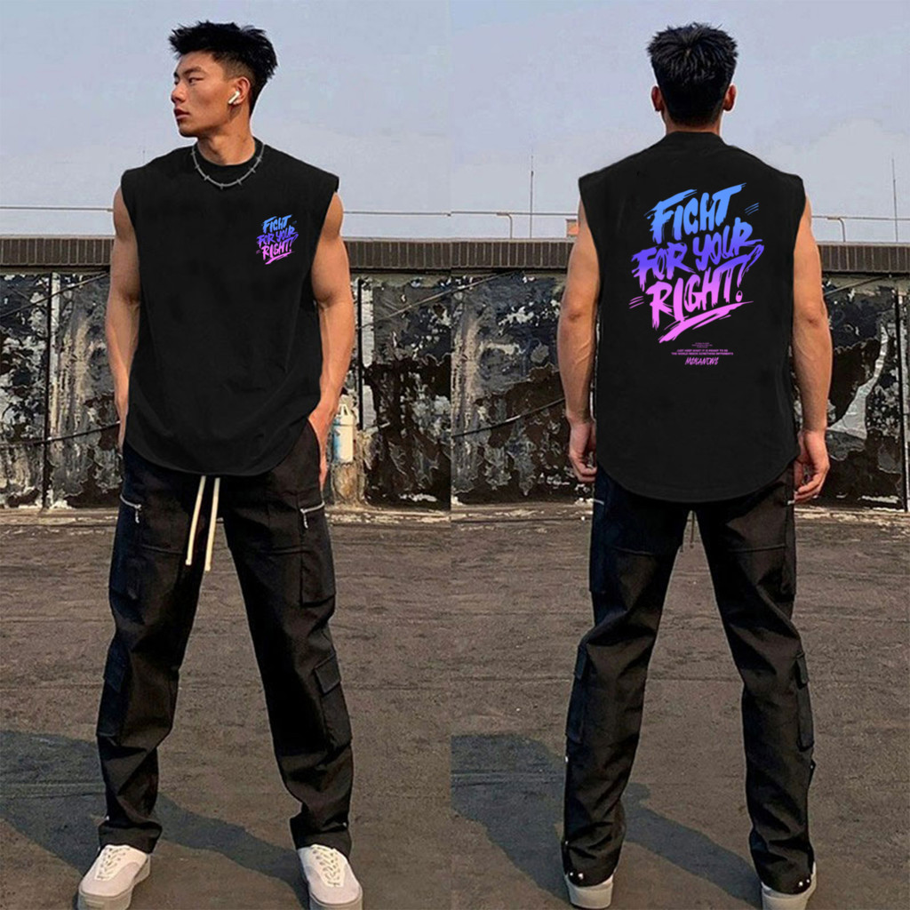 UT shop 🕶️เสื้อยืด แขนกุด เสื้อกล้าม oversize ผ้าCotton100%วินเทจ เสื้อยืดคอกลมแขนกุด เสื้อผู้ชาย'FICHT FOR YOUR'แขนสั้น