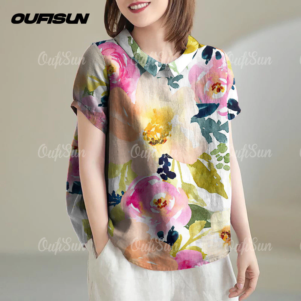 เสื้อฮาวายลายดอก แขนสั้น ผ้าฝ้ายผสมลินิน thumbnail 10