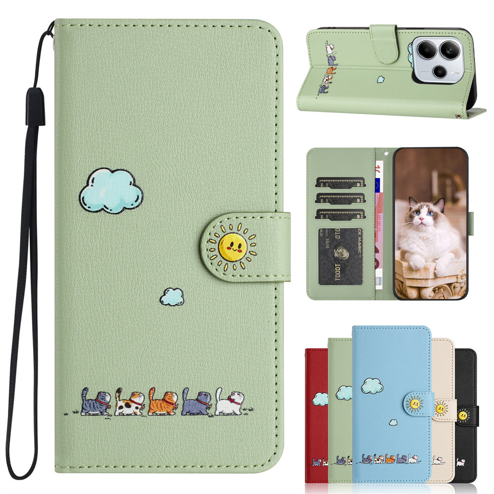 กรณีพลิกสําหรับ case for Samsung Galaxy A07 A17 A06 A16 A26 A36 A56 A12 A22 5G A32 A52 A52s A13 A23 A33 A53 A04 A04s A03s A10e A20e M12 การ์ตูนแมวPUหนังกระเป๋าสตางค์ปลอกTPUสายคล้องกันชนช่องใส่การ์ด