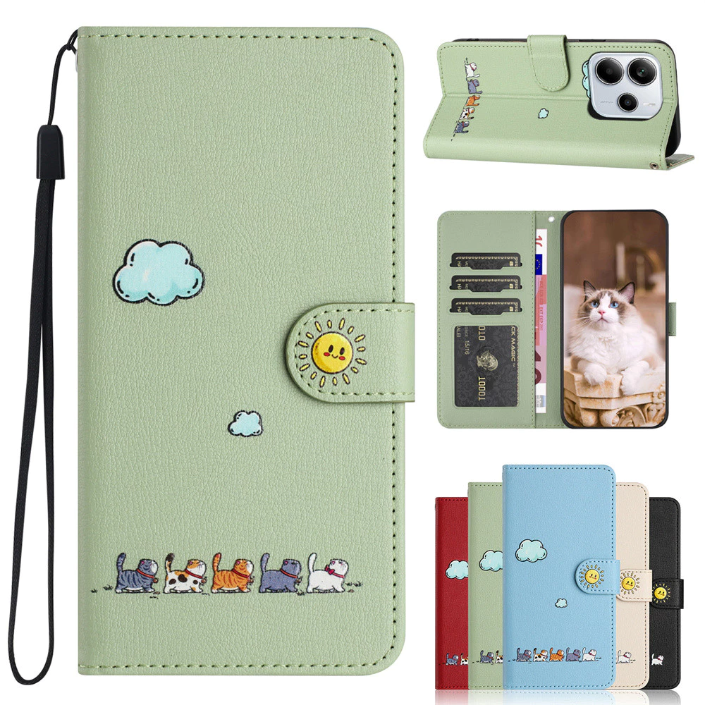 เคสออปโป้ Case for OPPO Reno16 A6c A6s A6t A6 A5i A5 A3 Pro 5G A6x A5x A3x 4G Reno 16F 16 15F 15 Pro Max 14F 14 13F 13 12F 12 F 5G เคสโทรศัพท์หนังฝาพับพร้อมช่องใส่บัตร Cartoon Cats Wallet PU Leather Cover With Card Slots Soft TPU Shell ซองมือถือ KTM