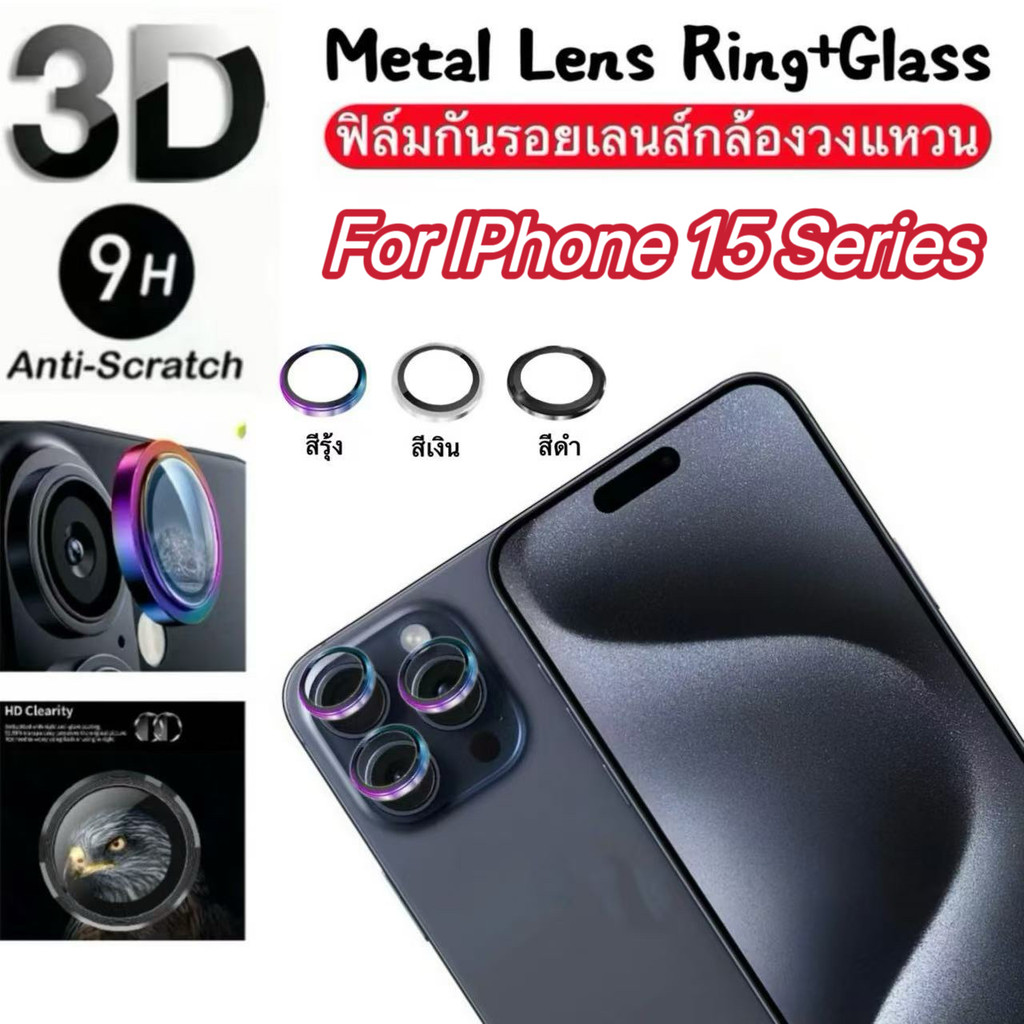 ฟิล์มกล้อง สำหรับ  lPhone 15Pro Max 15Pro 15Plus 15 คุณภาพระดับพรีเมียม ป้องกันรอยขีดข่วน กระจกนิรภั