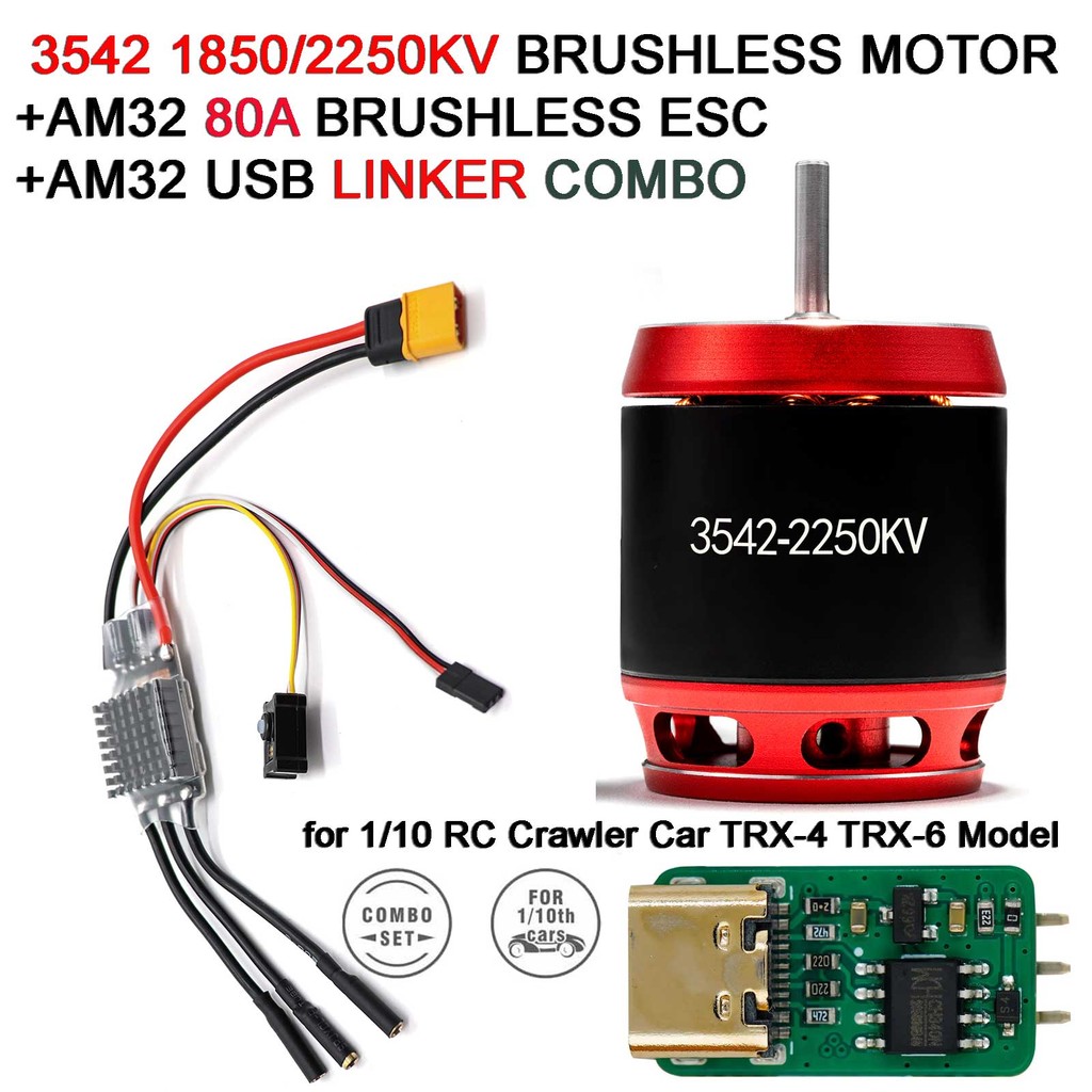 RC AM32 Crawler Combo 3542 มอเตอร์ไร้แปรง 1850/2250KV AM32 2-6S 80A ESC พร้อม USB Linker สําหรับ 1/1