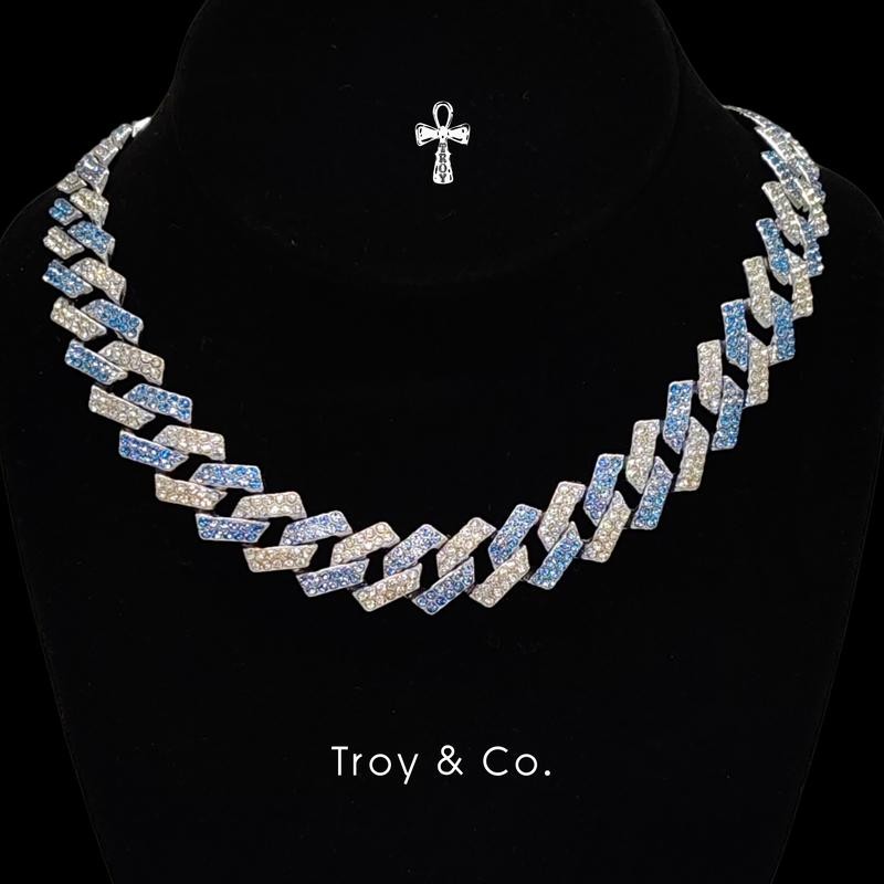 Blue Gradient Cuban Chain เพชร CZ  ไล่สีฟ้า–ขาว สร้อยคอคิวบันผู้ชายฮิปฮอป คุมโทนสตรีท TDN028 Troy & 