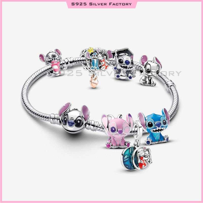 Lilo & Stitch Angel Charm สร้อยข้อมือเงินแท้จี้ของขวัญชายและหญิงของขวัญวันเกิด