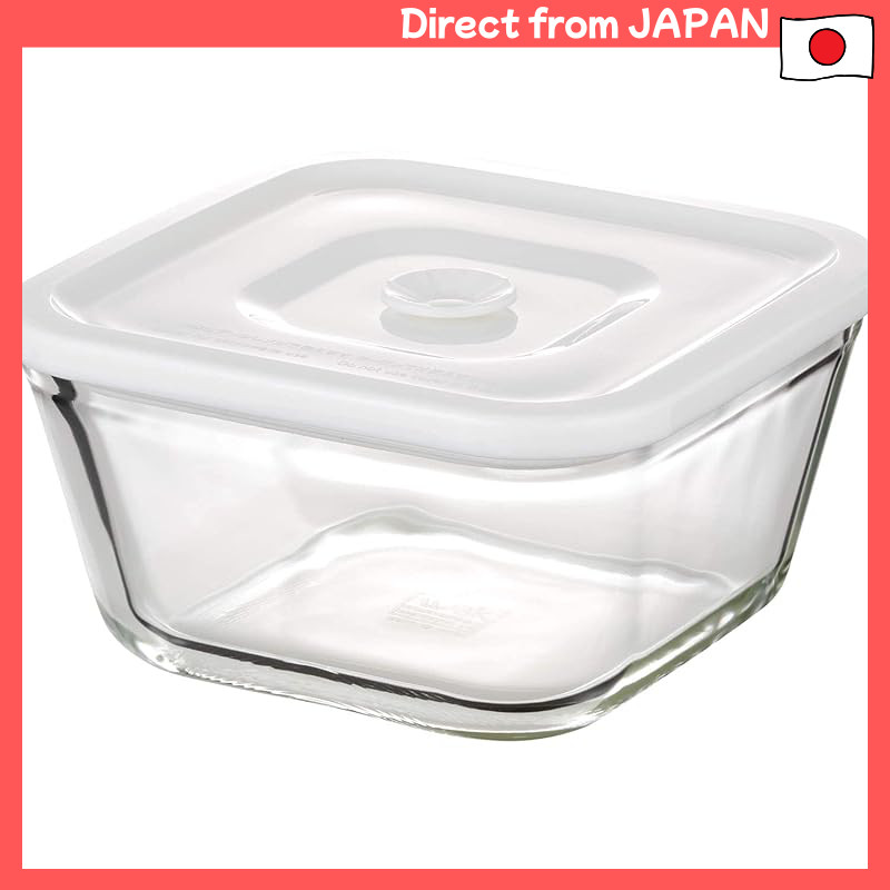 Iwaki Heat-Resistant Glass Airtight Container, White, Deep Type L, Dimensions: 15.5 cm (W) x 15.5 cm
