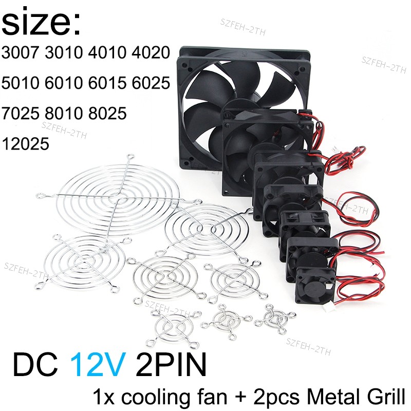 DC 12V พัดลม 2pin Cooling 3010 5010 7025 8025 12025 Brushless Guard ฝาครอบย่างโลหะ 40 มม.60 มม.80 มม.120 มม.สําหรับ 3d พิมพ์ DIY FTH3