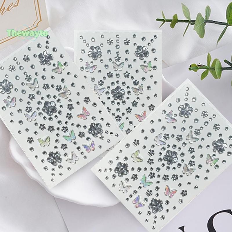 [Thewayto] Face Gem Sticker Flowers Rhinestone Tattoo Eyeshadow Stickers For Festival Nail Body Make
