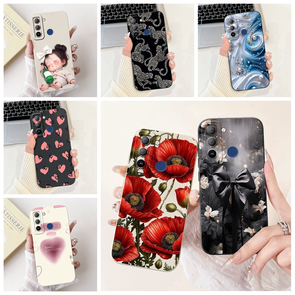 Tecno BD4 กรณี Tecno Pop 5 LTE ฝาครอบแฟชั่นหรูหราดอกไม้ Kawaii สาวน่ารักแมวกันกระแทกเคสโทรศัพท์ BD4i