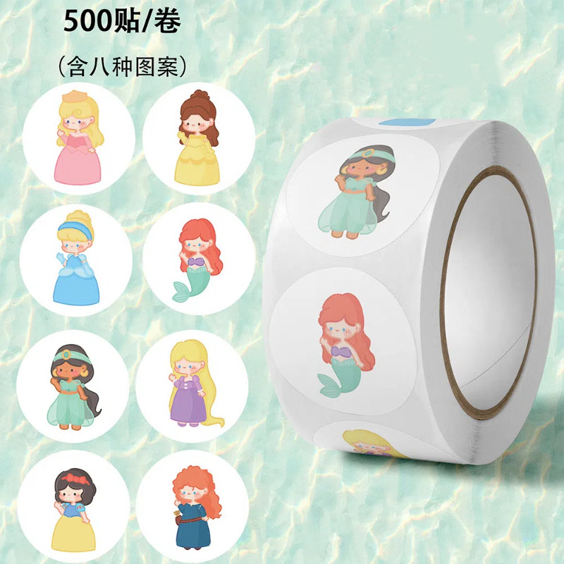 สติกเกอร์ม้วนการ์ตูนน่ารักเจ้าหญิง 500 ชิ้น/ม้วน สําหรับตกแต่งและปิดผนึก