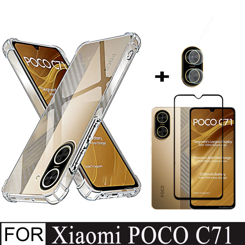 ✅3In1 POCO C71 TPU เคสโทรศัพท์กันกระแทกสําหรับ POCO C 71 C7 1 C75 C61 C65 กระจกนิรภัยคลุมทั้งหมดฟิล์