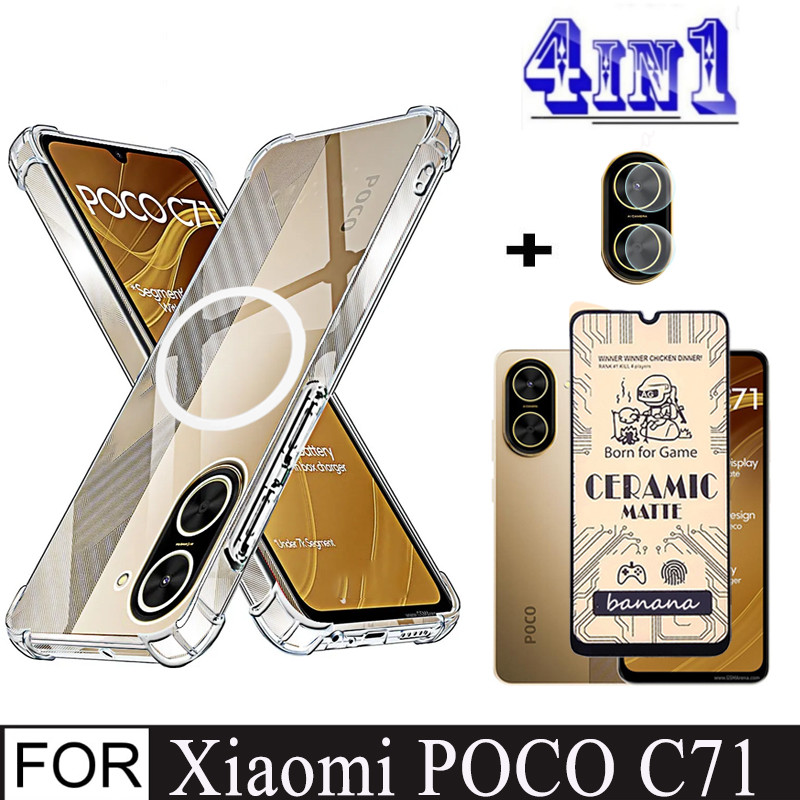 ✅4In1 POCO C71 กรณีสติกเกอร์แม่เหล็กกันกระแทกเคสโทรศัพท์สําหรับ POCO C 71 C7 1 C75 C61 C65 เซรามิค F