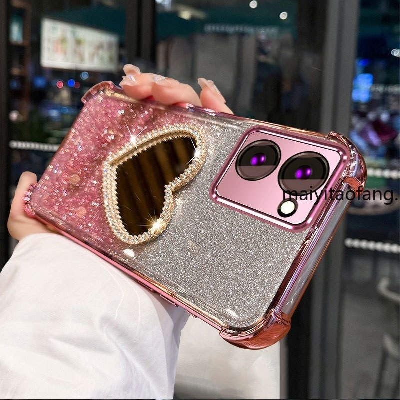 เคสสําหรับเคสโทรศัพท์Realme c33 กันกระแทก 3D Loveกระจกแต่งหน้าเคสนิ่ม