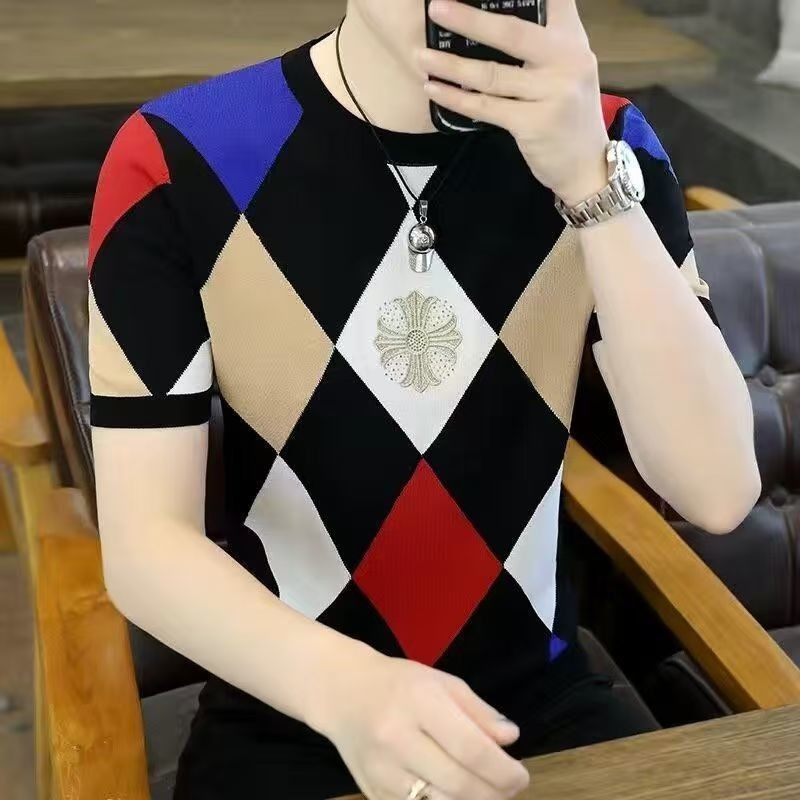 เสื้อยืดแขนสั้นผู้ชาย Top25.6.3 Picking up wain รั่ว~ผ้าไหมน้ําแข็งพิมพ์เสื้อผ้าผู้ชายทันสมัย 2025cj