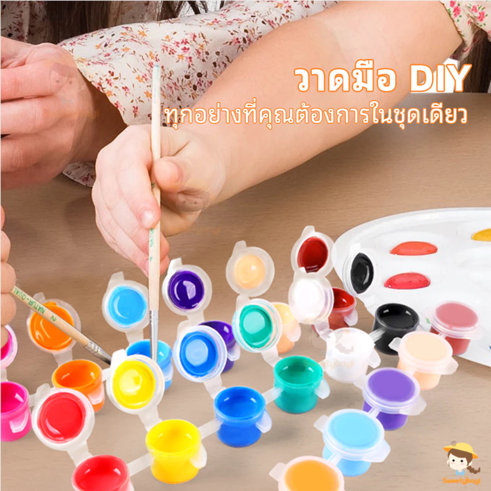 SWEETYBAYI สีอคริลิค ง่ายต่อการพกพา สีน้ำ acrylic paint set สีโปสเตอร์ สี 6 สี/สี 12 สี thumbnail 4