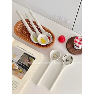 ช้อนเซรามิก insช้อนรูปแบบลิ้น🍐 ช้อนไอศกรีม ช้อนขนมหวาน พร้อมส่ง