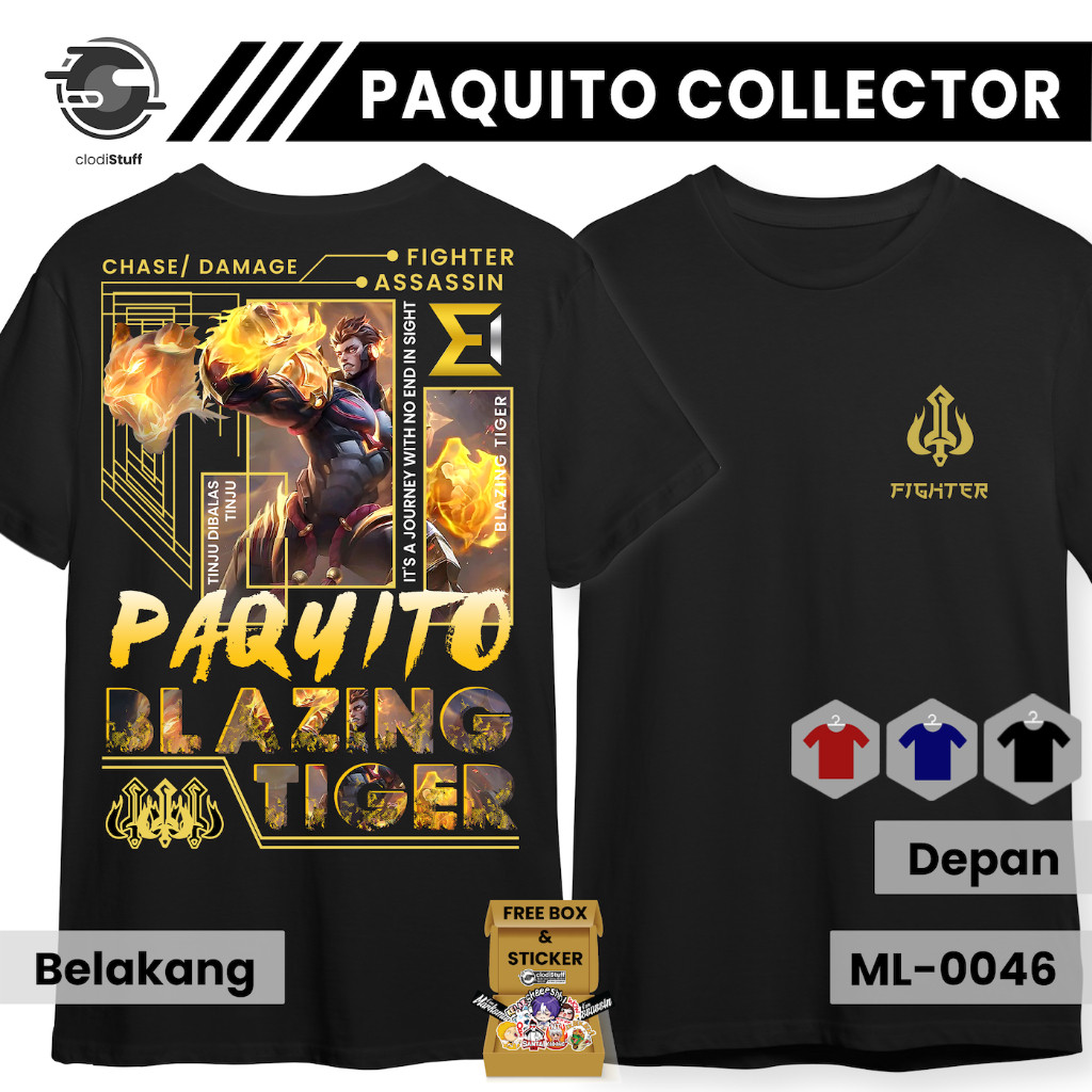 Paquito Collector Blazing Tiger Mobile Legends Distro Ml เสื้อยืดแขนสั้นสีดํา