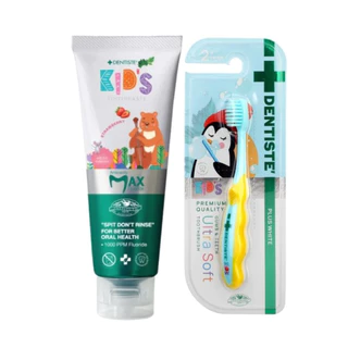 [Set] Dentiste ยาสีฟันเด็ก 2-6 ปี กลิ่นสตรอว์เบอรี่ ฟลูออไรด์ 1000 PPM ขนาด 20 หรือ 60 กรัม + แปรงเด็กนุ่มพิเศษ [DKP]