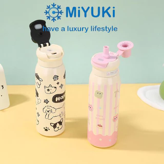 MiYUKi กระติกน้ําร้อน 600 มล. ลายการ์ตูนน่ารัก ไร้ BPA พร้อมหลอด จัดส่งจากกรุงเทพฯ
