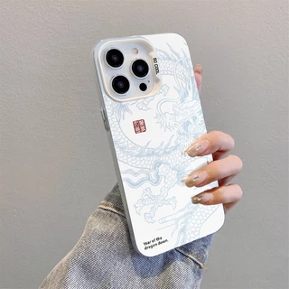 ส่งจากไทย สีดำหรูหราซิลิโคนแข็งกรณีโทรศัพท์ มังกรจีน for IPhone 13 15 14 12 11 Pro X XR XS 16