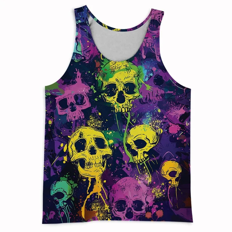 3D Print Skeleton Flower Tops For Men Colorful Skull Pattern Tees Summer Casual Loose Tops Street Sp
