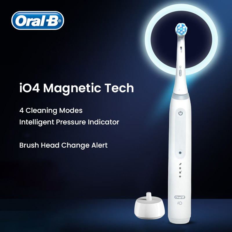 360° แหวนอัจฉริยะ Oral-B Io4 แปรงสีฟันไฟฟ้า 4 โหมดดูแลเหงือก 3 สีความดัน Alert หัวแปรงแม่เหล็ก IPX7 