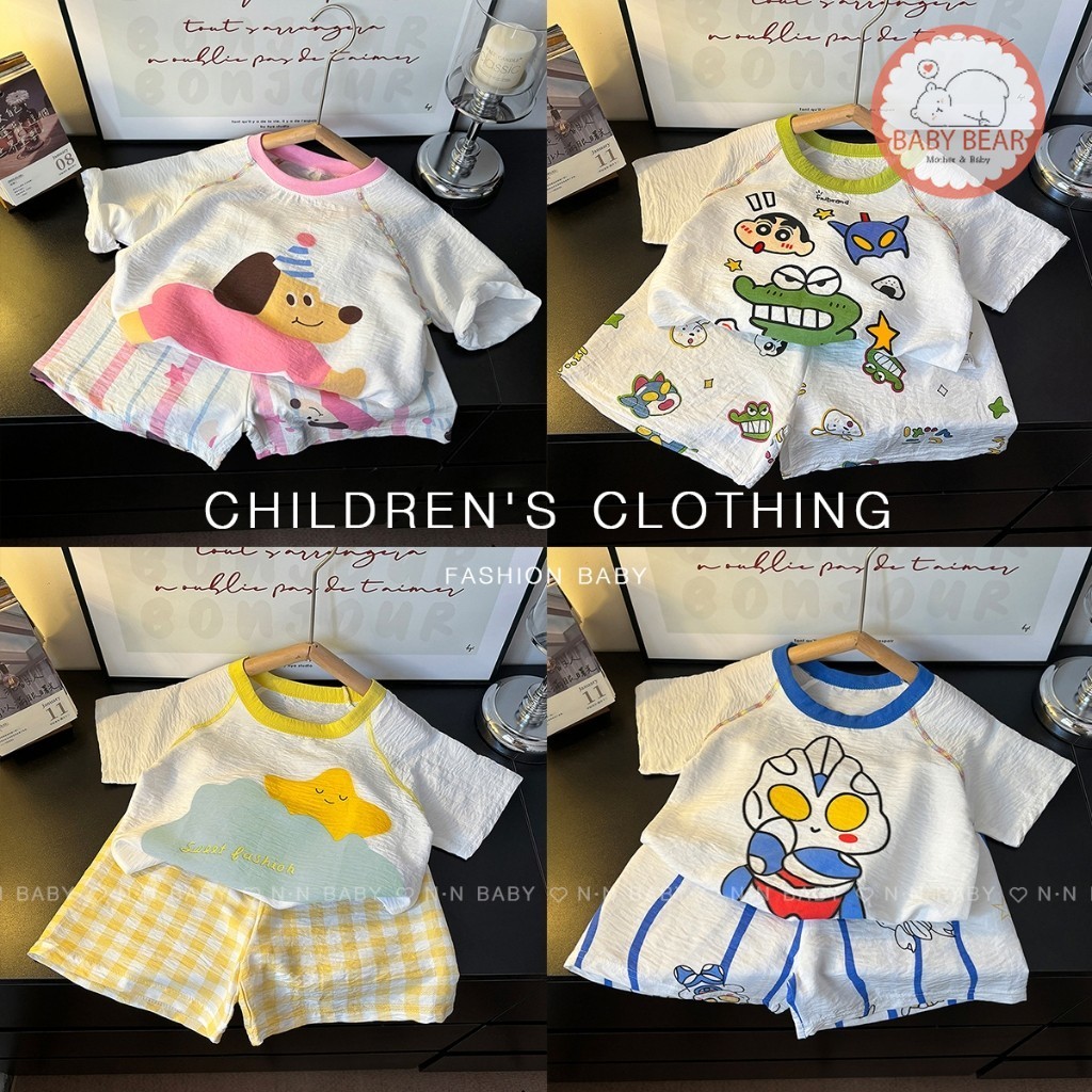 เสื้อผ้าเด็ก ชุดลำลองเด็ก ชุดอยู่บ้านใส่สบาย เสื้อแขนสั้น+กางเกงขาสั้น ใส่ได้ทั้งชายและหญิง