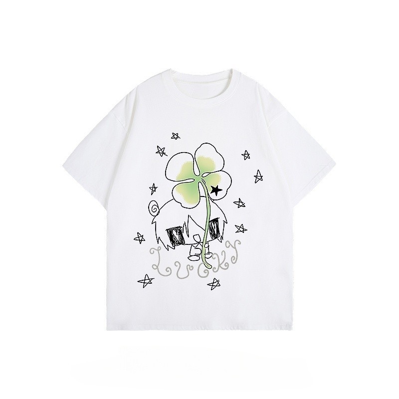(จัดส่งตลอด 24 ชั่วโมง）Angle Official Lucky Four Leaf Clover สำหรับผู้หญิง เสื้อตัวบนน่ารักฤดูร้อนใหม่
