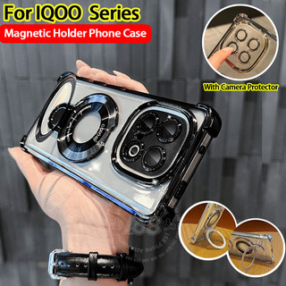 เคส IQOO Neo 10 คส iqoo neo10 5G เคสใสเยลลี่กันกระแทกกรณีแม่เหล็กที่วางโทรศัพท์ขาตั้งกล้องเลนส์ฟิล์มหนาถุงลมนิรภัยง่ายฝาครอบโทรศัพท์
