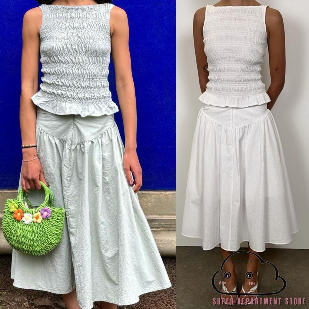 SUPER-ผู้หญิงสีทึบ Ruched ลําลองแฟชั่นฤดูร้อนเสื้อแขนกุด