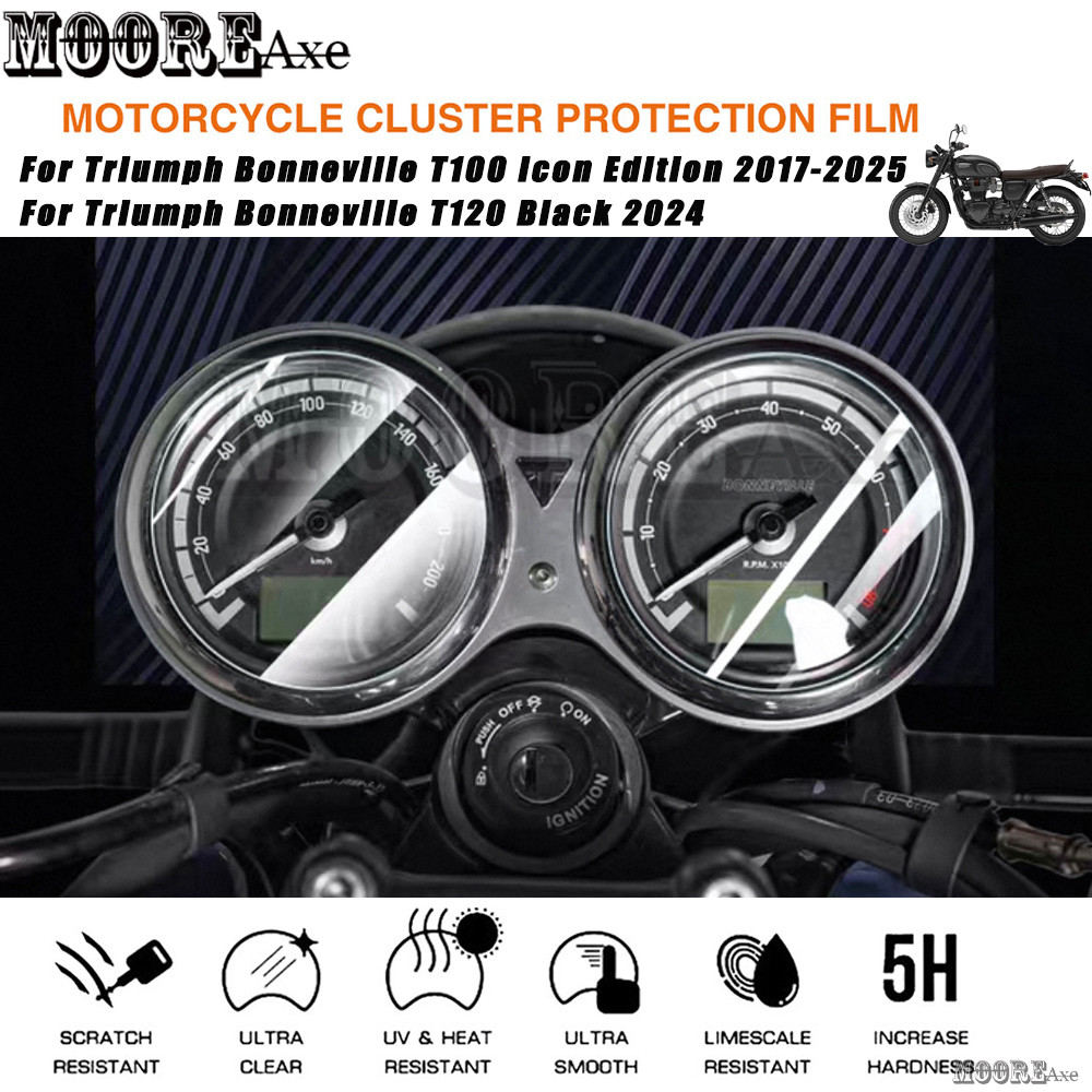 Mooreaxe สําหรับ Triumph Bonneville T100 Icon Edition 2017-2025 T120 สีดํา Motorycle Speedometer เครื่องมือปกป้อง Dash ฟิล์มเปลี่ยน Cluster Dashboard หน้าจอป้องกันฟิล์ม YBM55