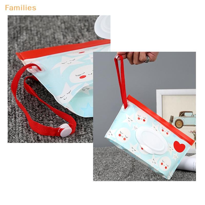 ครอบครัว> กล่องทิชชู่เปียกสําหรับเด็กแบบพกพา/ ภาชนะเช็ดเป็นมิตรกับสิ่งแวดล้อม /พกพาง่ายหนีบกรณีทําความสะอาดปกผ้าเช็ดทําความสะอาดเปียกถุงเก็บด