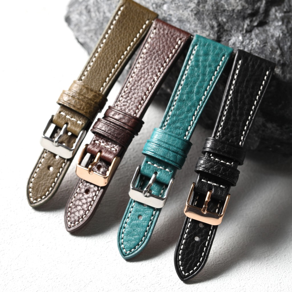 สายนาฬิกาหนังแท้ MBOX ระดับสูง สายนาฬิกาผู้ชาย ขนาด 18 19 20MM 22MM สีน้ำตาล สายนาฬิกาหนังแท้แบบปลดเ