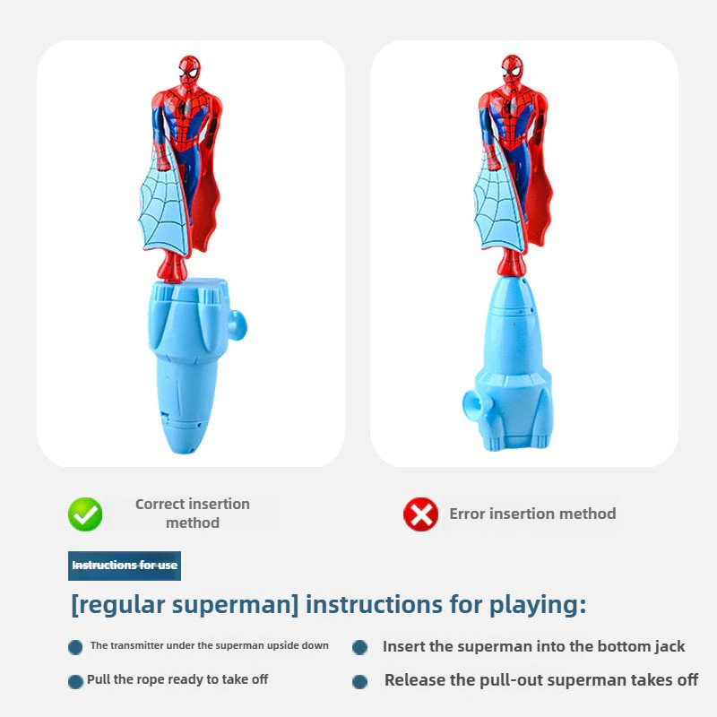 การ์ตูนสไปเดอร์แมนบินของเล่นซูเปอร์แมนกัปตันอเมริกาไอรอนแมนดึงสตริงของเล่นไม้ไผ่แมลงปอปั่นเปิดตัวของเล่น - รูปที่ 6