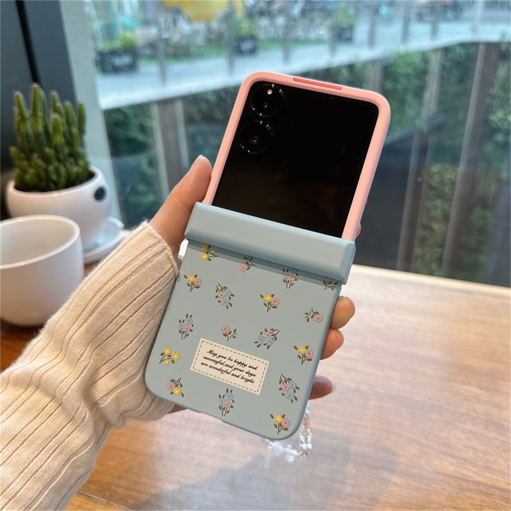 น่ารักดอกไม้สดสีชมพูสีฟ้าเคสโทรศัพท์โบว์ลูกปัดสร้อยข้อมือสําหรับ Xiaomi MIX Flip mixflip xiaomimixflip กันกระแทกปกหลัง