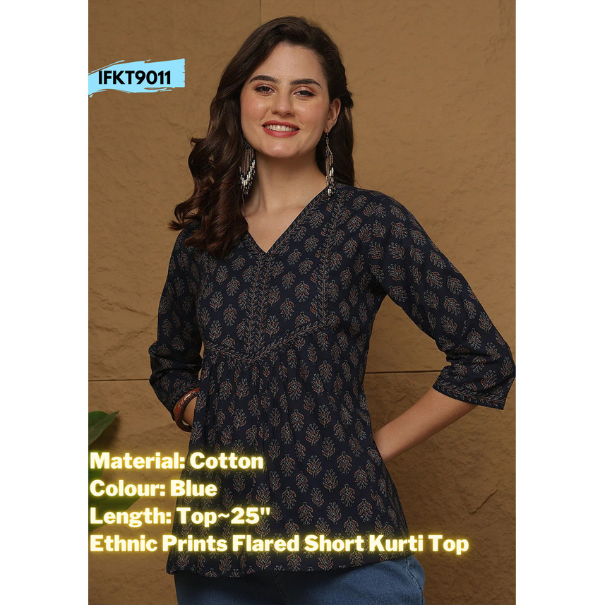 DEBAYU Nayo ยี่ห้อผ้าฝ้ายสั้น Kurti สําหรับสุภาพสตรีการออกแบบชาติพันธุ์เสื้อเสื้อขนาด S ถึง XXL