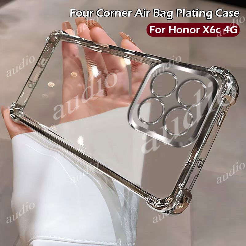 Honor x6c 4G 2025 สี่มุมชุบ Anti Drop โปร่งใสเคสโทรศัพท์สําหรับ honor x6c HONORX6c 4G 2025 หรูหรากัน