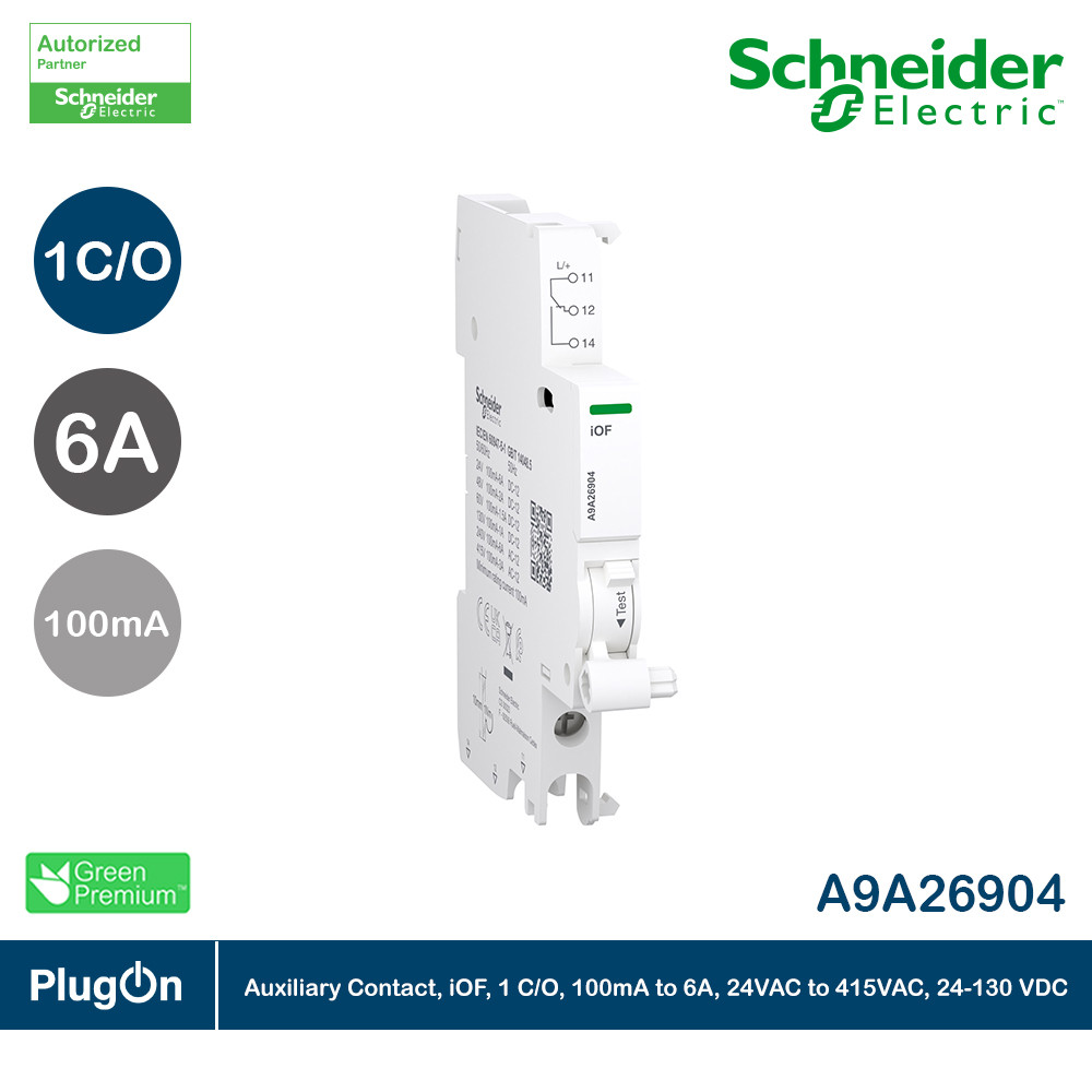 Schneider Auxiliary Contact Acti9 A9A iOF 1 C/O 100mA to 6A 24VAC to 415VAC 24-130 VDC | A9A26904