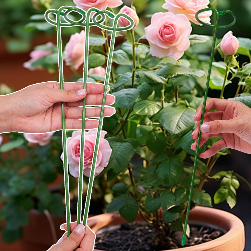 กรอบรองรับพืชกลางแจ้ง | ไม้ตีดอกไม้เคลือบเหล็กสําหรับสวนกุหลาบ/ดอกโบตั๋น/ลี่, ขาตั้งพืชสีเขียวพร้อมเคลือบพลาสติก 10/30/50หีบห่อ - รูปที่ 2