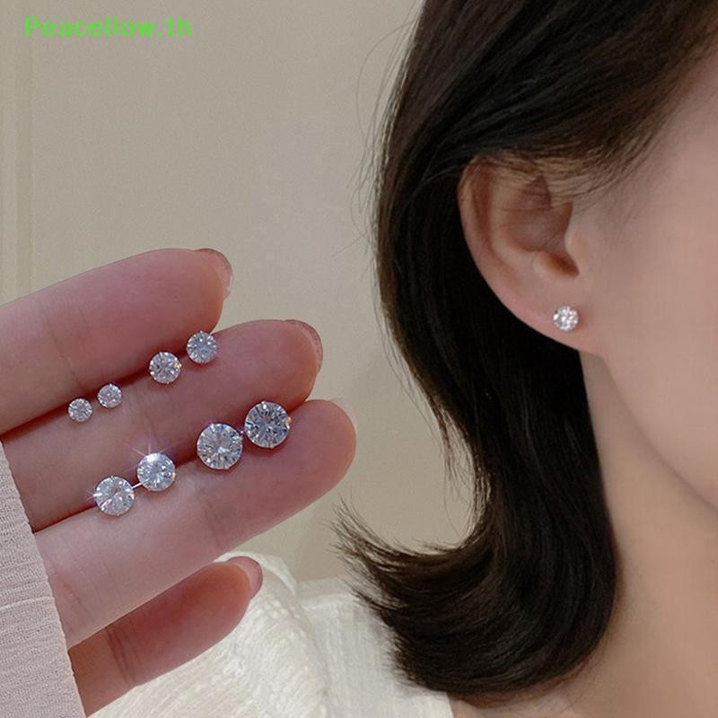 Peacellow 1 คู่เงินคลาสสิก Four Prong Simple Zircon ต่างหูสตั๊ดสําหรับผู้หญิง TH