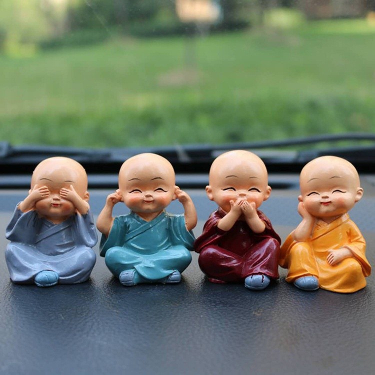 เณรน้อย 4รูป4อิริยาบถ ปริศนาธรรม ปิดหู ปิดตา ปิดปาก ปล่อยวาง ประดับคอนโซลรถ แต่งร้านค้า ห้องรับแขก แต่งสวน กระถางต้นไม้