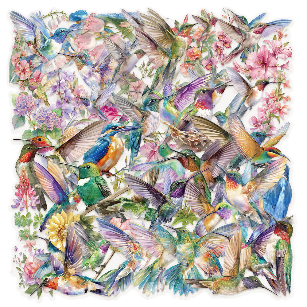 สติ๊กเกอร์กันน้ําพลาสติก PET Hummingbirds 50 ชิ้น
