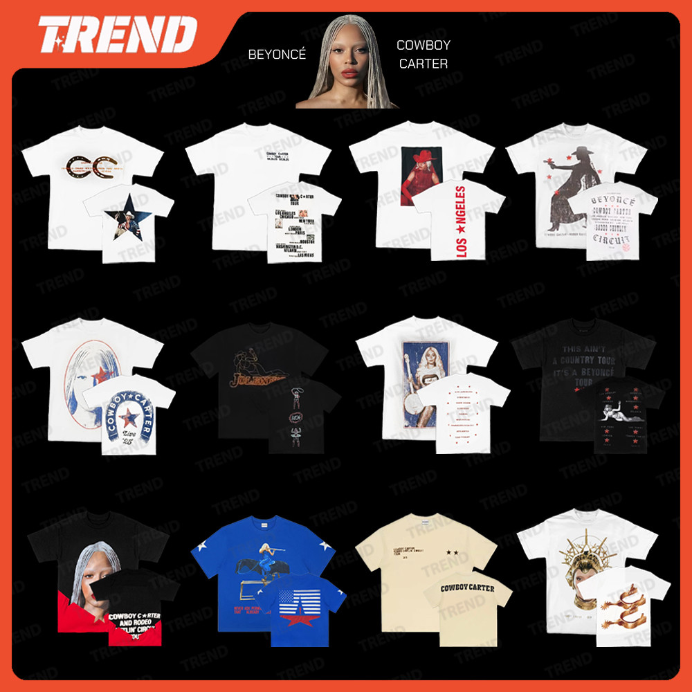 BEYONCE 2025 COWBOY CARTER TOUR MERCH ผ้าฝ้ายเสื้อยืด Plus ขนาด Vintage Street หลวมพิมพ์แขนสั้นผู้ชา