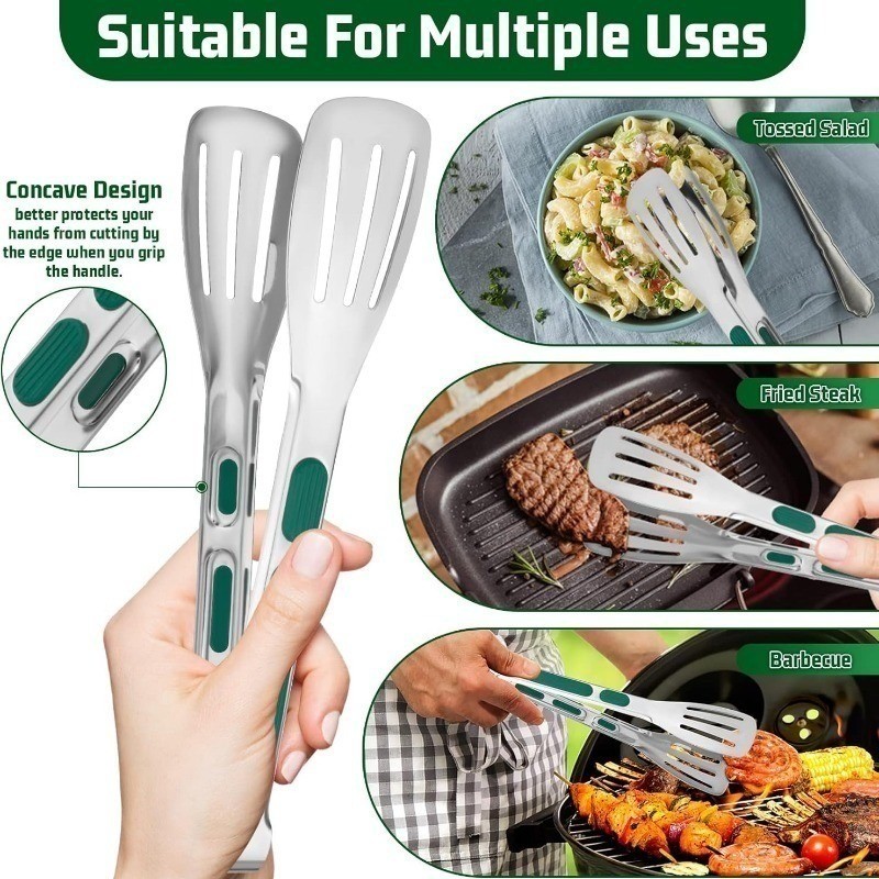 คลิปหนีบอาหารสแตนเลส 7/9/12 นิ้ว - ด้ามจับกันลื่นซิลิโคน บาร์บีคิว ตอง -เครื่องมืออบในครัว,1/3ชิ้น - รูปที่ 5