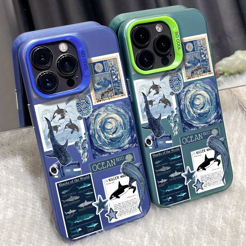 เคสโทรศัพท์แฟชั่นลายสัตว์ทะเล ออกแบบมาเป็นพิเศษสำหรับ iPhone 16 Pro Max, 16 Plus, 16 Pro, 16, 15, 14, 13, 12, 11, XS Max, XR/X และ XSX ให้การป้องกันการตกหล่นและการดูดซับแรงกระแทก