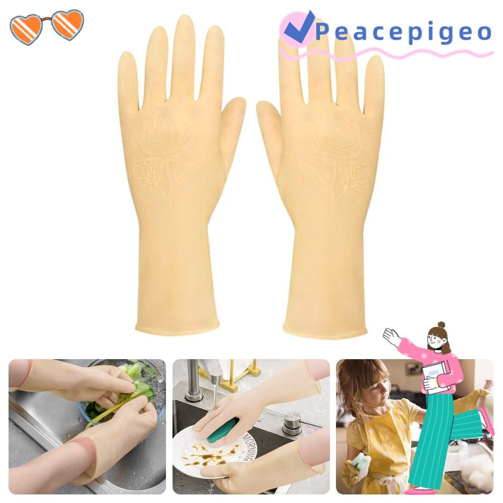 PEACEPIGEO เด็กถุงมือทํางาน,สีแดงสีเหลืองสีฟ้ายางเด็ก Househeld ถุงมือ,เครื่องมือหนากันน้ําแขนกุดป้องกัน Mitts ซักผ้า